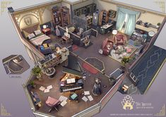 an aerial view of a living room and bedroom in a doll house with lots of furniture