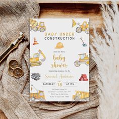 a construction themed baby shower is shown