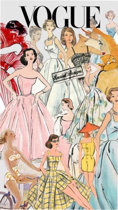 an illustration of women in dresses from the 1950's