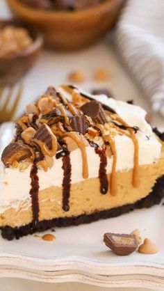 a slice of peanut butter pie on a plate