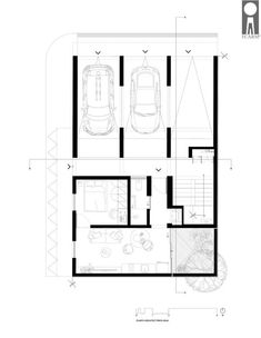 the floor plan for a house with two cars parked in it