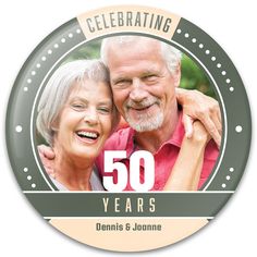 an older couple is celebrating 50 years with the words, celebrating 50 years on it