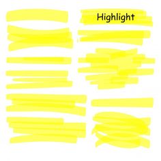 yellow highlights are arranged in rows on a white background with the words highlight written below