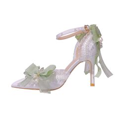 Color: White+GreenOccasion: WeddingMaterial: PU + LaceSeason: Fall, Spring, SummerEmbellishment: Butterfly, Ankle Strap, Flower, Lace, PearlHeel Height Range: High HeelsHeel Type: Stiletto HeelsHeel Height: 9 cm / 7cm / 5cmShoes Type: SandalsToe: Pointed ToeTrend Collections: Elegant Handcrafted Summer Wedding Shoes Fitted, Fitted Summer Wedding Shoes, Spring Wedding Shoes For Banquet, Fitted Wedding Shoes For Spring Banquet, Bow Heels For Spring Wedding, Spring Wedding Heels With Bow, Spring Wedding Shoes With Pointed Toe, Spring Banquet Wedding Shoes With Closed Toe, Spring Wedding Shoes For Banquet With Closed Toe