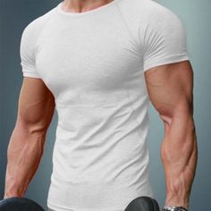 Bust:40.2, Length:28.7, Shoulder Width:18.5, Sleeve Length:8.3 (Inches) Casual White Workout Shirt, Fitted Casual T-shirt For Light Sports, White Short Sleeve Gym Shirt, White T-shirt For Gym In Summer, White Cotton Tops For Light Sports, White Summer T-shirt For Gym, White T-shirt For Light Sports In Summer, Big And Tall Style, Men's Fashion Casual