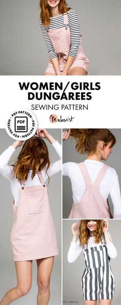 Women/Girls Dungarees - Sewing Pattern via Makerist.com  #sewingwithmakerist #sew #sewing  #sewkindofwonderful #sewingpattern #sewinginspiration #diy #handmade #homemade #sewingprojects #sewingtutorial  #dress #dresses Dress Patterns Uk, Sewing Pattern Women Dress, Stile Casual Chic, Sewing Dress, Dungaree Dress, Sewing Patterns Girls, Trendy Sewing, Womens Sewing Patterns, Dress Sewing Pattern