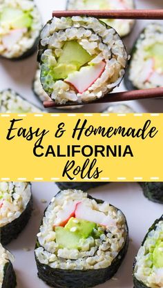 easy and homemade california rolls with avocado on top