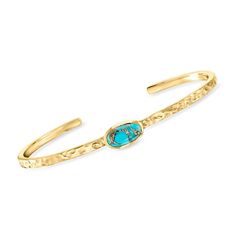 Turquoise Slender Cuff Bracelet. 7" | Ross-Simons Turquoise Jewelry Gold, Jewelry Presentation, Classic Bracelets, Turquoise Bracelet Cuff, Italian Jewelry, Turquoise Cuff, Sleek Style, Fine Jewelry Bracelets, Sterling Silver Cuff