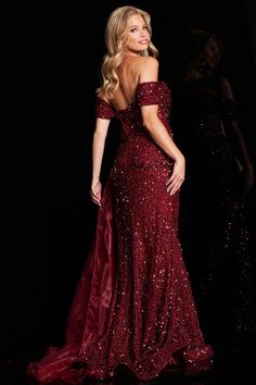 Indulge in the epitome of elegance with Jovani's JVN24596 dress from the Spring 2024 collection. Elevate your style and exude sophistication effortlessly. Formal Prom Dresses Long, Off Shoulder Evening Dress, Straight Across Neckline, Plastic Dress, Sequin Prom Dress, Prom Girl, Formal Dresses Prom, Dress Cover, Designer Gowns