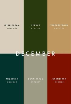 the color scheme for december is shown in different shades