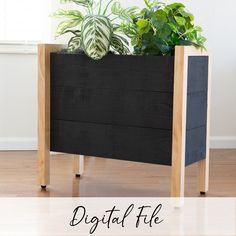 a planter box with plants in it and the words digital file written below it