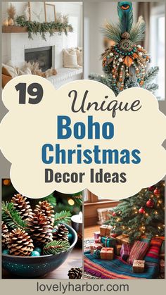 19 Unique Boho Christmas Decor Ideas Eclectic Christmas Decor Ideas, Boho Chic Christmas Decor, Natural Christmas Tree Ideas Rustic, Christmas Decor Ideas Boho, Diy Boho Christmas Decor, Boho Christmas Aesthetic, Boho Christmas Tree Ornaments, Southwest Christmas Decor