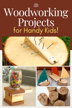 woodworking projects for handy kids with text overlay that reads, woodworking projects for handy kids