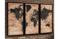 Pollyanna Tan/Black Wall Art from Ashley - Luna Furniture Painted Picture Frames, World Map Art, Continental Divide, Black Wall Art, World Map Wall Art, Black Frames, World Map Wall, Wall Art Set Of 3, Map Wall Art