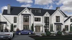 this is an artist's rendering of a house with cars parked in the driveway