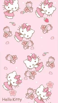 the hello kitty wallpaper is pink and white