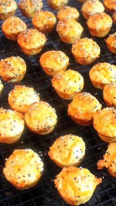 loaded cheddar cheese mini muffins are on the grill and ready to be eaten