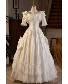 Get 10% off now! Buy retro lace and satin ivory ballgown wedding dress with big bows at wholesale price online. Free shipping and pro custom service since 2009. Birthday Girls Night, Victorian Fairy, Gothic Victorian Dresses, Delicate Gown, Ballgown Wedding Dress, Hallowen Costume, Bride Wedding Dress, A Prom Dress, Types Of Fashion