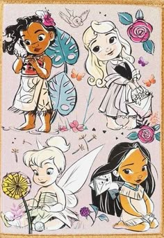 an image of disney princesses with flowers and butterflies