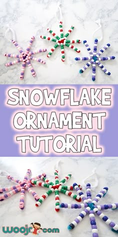 the snowflake ornament is made out of candy canes