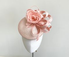 Blush Pink Ascot Fascinator, Small Silk Cocktail Hat, Statement Occasion Hat, Small Bow Fascinator, Rose Wedding Hat, Ladies Day Pink Hat - Etsy Elegant Rose Fascinator With Handmade Flowers, Elegant Rose Wedding Fascinator, Elegant Pink Mini Hats With Pinched Crown, Elegant Pink Mini Hat With Pinched Crown, Spring Formal Feminine Fascinator, Elegant Rose Party Hat, Feminine Fascinator For Royal Ascot Party, Pink Feminine Fascinator For Evening, Elegant Rose Fascinator For Kentucky Derby