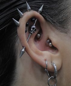 a person with some piercings on their ears and behind them is an ear ring