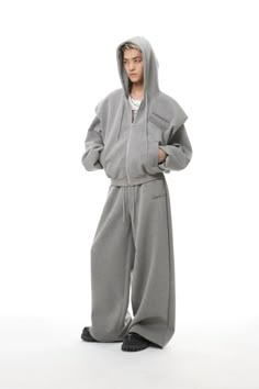 Hoodie Concept, Hoodie Tech Pack, Baggy Sweats, Girl Skater, Comfy Sets, Hoodie Oversize, Wide Leg Sweatpants, Hoodie Zip, Tracksuit Set