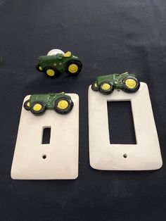 Tractor light switch plate - This handmade and hand-painted switch plate is a great addition to any room. 3D Tractor may be ordered on various configurations. Night Light - 110VAC nightlight provides warm ambient lighting.  Light will rotate to accommodate plug orientation. Glazed ceramic material is easy to clean. Great for themes or kids' rooms and nurseries. Hand made in the United States. Tractor Lights, Outlet Plug, Truck Light, Corpus Christi Tx, Light Switch Plate, Light Switch Cover, Light Switch Plates, Switch Plate, Dump Truck