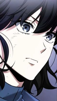 an anime character with black hair and blue eyes