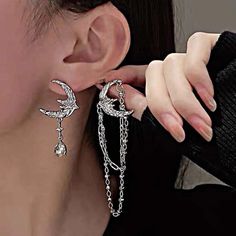 This Unique Pair Is A Wonderful Addition To Your Wardrobe And Your Style; Sure To Get Lots Of Compliments! Gsun1t50400jq5f Moon Chain, Mismatched Earrings, Cute Earrings, Cute Jewelry, Crescent Moon, Ear Piercings, Crescent, Zinc Alloy, Ear Cuff