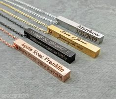 Bar Necklace Personalized Name Necklace Birth Date Necklace Coordinates Necklace Engraved Necklace Engraved Jewelry Vertical Bar Pendant This listing is for one engraved bar necklace personalized with your choice of inscription. Just send us a name, date, monogram, scripture, coordinates, or personalized message of your choosing in a note during checkout. You can also upload a photo in a message to us of a handwritten note to have engraved. Character limit of 25, including spaces. You can pay to Hurry Up, Date Necklace, Personalised Jewellery Necklaces, Engraved Bar Necklace, Dainty Diamond Necklace, Bar Necklace Personalized, Vertical Bar, Compass Necklace, Choker Pendant