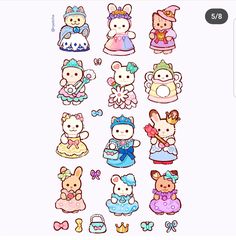 the stickers are all different colors and sizes, including teddy bears with dresses on them