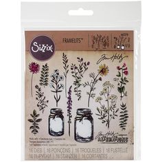 a package of stickers with flowers and mason jars