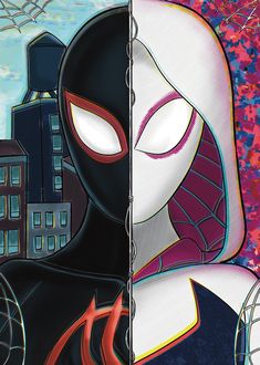 two different colored images one with spider - man and the other with woman's face painted on it