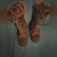 Size 7 Brown Suede Cute Boots ,Lace Up And Zipper Close 3 1/2,Heel .New Lace Up Fur Boots, Cute Bear Costume Women, Fur Boots Heels, Cute Winter Boots, Soda Shoes, Bear Costume