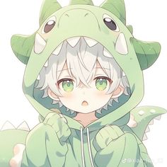 an anime character wearing a green dragon costume