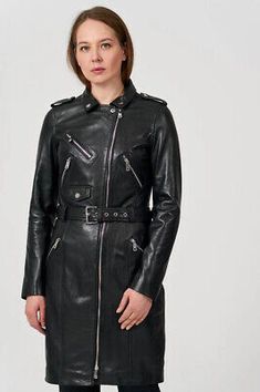 Great Shopping Women's Black Leather Coat Jacket Real Pure Soft Sheepskin Women Leather Coat, Womens Coats Jackets Biker Women, Cotton Lycra Fabric, Leather Coat Womens, Leather Coat Jacket, Black Leather Coat, Biker Leather, Leather Trench Coat, Lady Biker, Genuine Leather Jackets