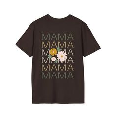 a t - shirt with the words mama and flowers in gold letters on black background