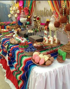 a table topped with lots of desserts and candy