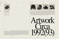 an open book with black and white images on it, including the words art work cica 1939 - 1933