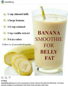 banana smoothie for belly fat Banana Smoothie For Flat Belly, Fedtforbrændende Mad, Belly Fat Smoothies, Diet Smoothies, Flat Belly Smoothie, Cholesterol Recipes, Smoothie Ideas