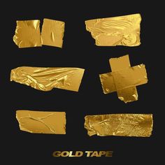 gold tape on black background with different shapes and sizes to use as adhesivement