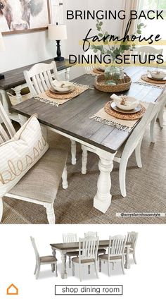 a dining room table and chairs with the words, bringing back farmhouse dining sets