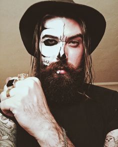 Your kiss is deadly and your touch is Hell  | pictured @lane_toran… Beard Halloween Makeup, Halloween Makeup Men Beard, Lane Toran, Ghoul Makeup, Beard Skull, Bart Styles