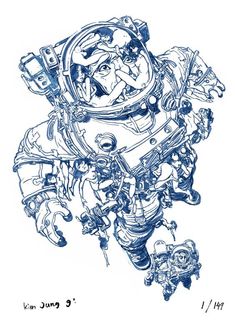 an image of a drawing of a man in space suit with his hands on his hips