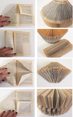 an open book with pages folded in the shape of seashells on top of each other