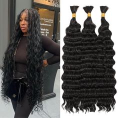 PRICES MAY VARY. Made with high-quality synthetic fiber: Our deep wave braiding hair is crafted using premium synthetic fiber, ensuring a natural and healthy look. Unlike regular hair extensions, our bulk synthesis hair does not feature a weft, making it easier to braid and style. Length and weight options: The deep wave bulk synthesis hair wet and wavy is available in a 18-30 inch length, providing ample volume and styling flexibility. Each pack weighs 300g（3 bundles,1b natural black,100g/bundl Synthetic Braiding Hair, Bohemian Braids, Loose Waves Hair, Braid In Hair Extensions, Braiding Hair, Boho Braids, Wig Accessories, Deep Wave, Loose Waves