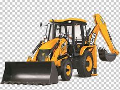 a yellow bulldozer with a shovel on the back and front end, against a white background