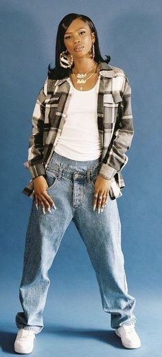 90s Fashion Outfits Jerseys, 90s Fashion Long Sleeve, Throw Back 90s Outfits, 90s Black Women Aesthetic Street Styles, 80s Outfits Hip Hop, Throwback Outfits Black Women, Throwback Thursday Outfits Spirit Week 90s Black, 80/90s Fashion, 90s Streetwear Black Women