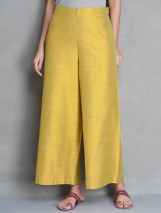 Buy Mustard Yellow Elasticated Waist Cotton Silk Palazzos Apparel Pants & Skirts Desert Imprints Sanganeri Hand Block Printed Kurtas and More Online at Jaypore.com Straight Palazzo Pants, Printed Kurtas, Cotton Pants Women, Salwar Pants, Pants Skirts, Stylish Pants